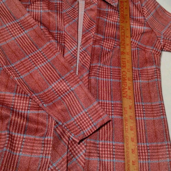 Vintage 1970s Liberty Circle Blouse Size 12 Open Front Shirt Red Plaid Academia - Picture 5 of 13